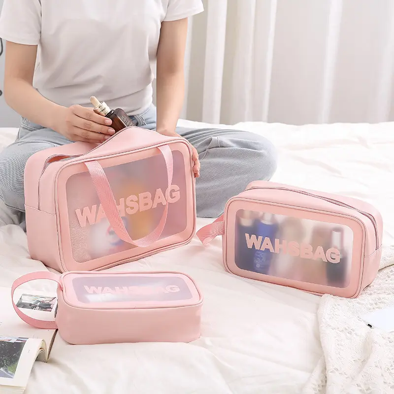 Nuova borsa da viaggio da donna da toilette organizzare borsa cosmetica in Pvc impermeabile custodia per trucco trasparente portatile borsa da bagno da donna