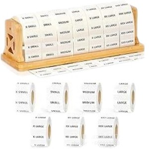 Estante para etiquetas de madera maciza, soporte para rollo de etiquetas, organizador de escritorio, color natural, 28,5x9x8cm - Product Image 1