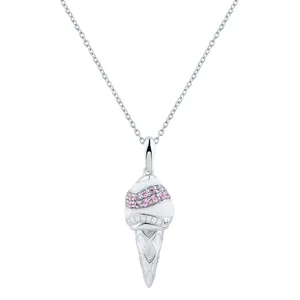 Personnalisé à la mode de haute qualité prix de gros en argent Sterling S925 mignon émail blanc crème glacée pendentif femme collier