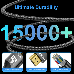 كابل <span class=keywords><strong>HDMI</strong></span> 2.1 معتمد من المصنع بدقة 8K مطلي بالذهب بأطوال 1م و2م و1.5م و3م و10م كابل <span class=keywords><strong>HDMI</strong></span> بدقة 8K وتردد 60 هرتز وثلاثي الأبعاد بسرعة نقل 48 جيجابت في الثانية مجدول بالنايلون - Product Image 2