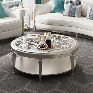 Mesa de Centro de Vidrio Templado de Lujo Estilo Americano, Mueble de TV de Madera Móvil para Sala de Estar de Apartamento Pequeño, Muebles Modernos - Product Image 1