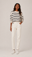 Jean droit pour femme, blanc cassé, minimaliste, avec boutons sur les poignets
