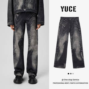 कस्टम थोक y2k फ्यूचरिस्टिक स्ट्रीटवियर डेनिम पैंट ग्राफिक प्रिंट विंटेज काले ढीले डेनिम पैंट पुरुषों जींस - Product Image 4