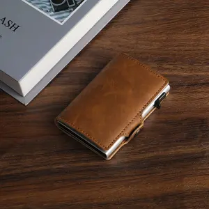 Mens Slim Wallet Money Clip RFID Blocking Credit Card Holder Minimalist Wallet Genuine Leather Card Holder For Gift