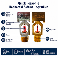 Tianxing NX022 Arroseur d'incendie horizontal à réponse rapide pour mur latéral, ampoule 3mm K5.6, raccord 1/2 pouce NPT, en laiton chromé, homologué pour incendies Classe A/B