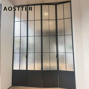 Puerta Plegable de Aluminio con Aspecto de Hierro Clásico AOSTTER, con Doble Acristalamiento Transparente IGU y Rodillos Superiores Suaves para Comedor Rústico - Product Image 6