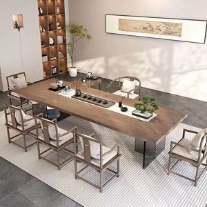Solid Wood Tea <b>Table</b> And Chair <b>Set</b> Wabi Sabi Style Integrated Floating Large Slab Kung Fu Tea <b>Table</b> For Living Room Office - Product Image 3