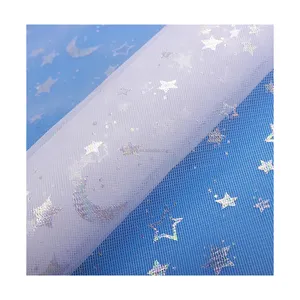 Оптовая продажа Тюлевая сетчатая 100% полиэфирная ткань с принтом Луны звезды свадебное платье блестящая Тюлевая ткань