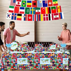 Set di Stoviglie con Bandiere del Mondo, Piatti di <span class=keywords><strong>Carta</strong></span> per Dessert con Bandiere Nazionali, Decorazioni per Feste a Tema Viaggi nel Mondo - Product Image 3