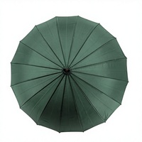 Parapluie long vert foncé à 16 baleines, semi-automatique et coupe-vent, avec poignée en imitation bois, idéal pour les professionnels (vente en gros)