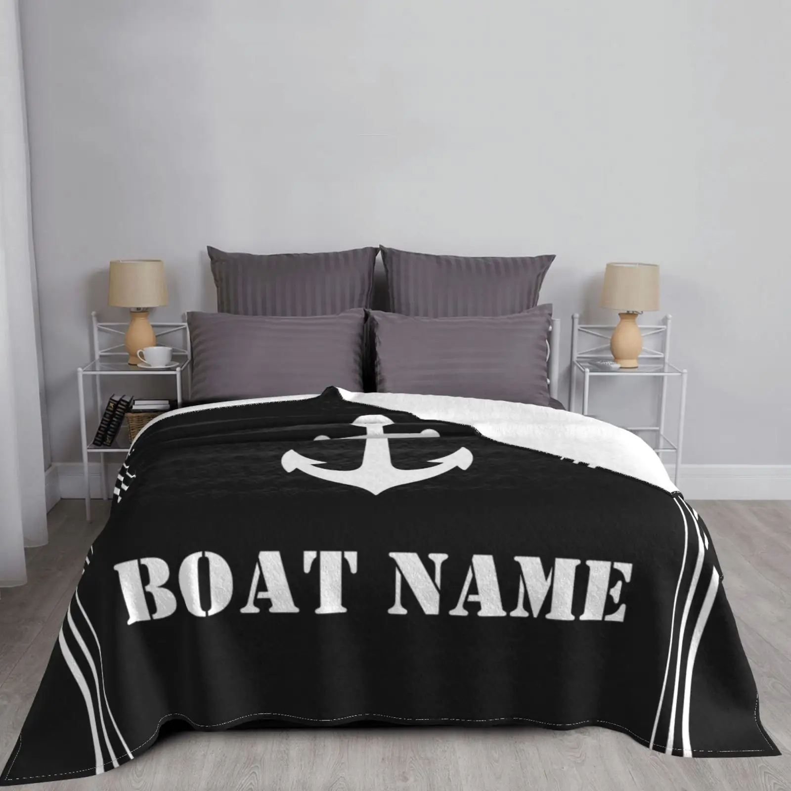 Coperta di ancoraggio per tappezzeria nautica nera coperta morbida in flanella personalizzabile biancheria da letto termica traspirante e coperta da viaggio