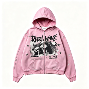 Felpa con Cappuccio Rosa <span class=keywords><strong>Rock</strong></span> <span class=keywords><strong>Band</strong></span>, Personalizzabile, Etichetta Privata, OEM ODM, Cotone Pesante, Streetwear, Basso MOQ, Logo Personalizzato - Product Image 1