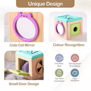 Boîte d'activités Montessori en bois naturel sûr avec miroir en forme de <span class=keywords><strong>chat</strong></span>, jeu d'association pour bébé, <span class=keywords><strong>jouet</strong></span> éducatif d'intérieur - Product Image 2
