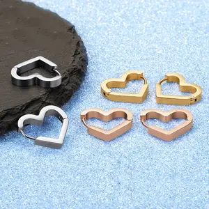 Pendiente de corazón de moda 18K Acero inoxidable Oro Plateado Pendiente de gota de amor suave