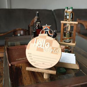 Anuncio de nacimiento de bebé a cuadros, letrero de nombre a cuadros, accesorio de foto <span class=keywords><strong>para</strong></span> recién nacido, cartel de bienvenida de Hello World - Product Image 6