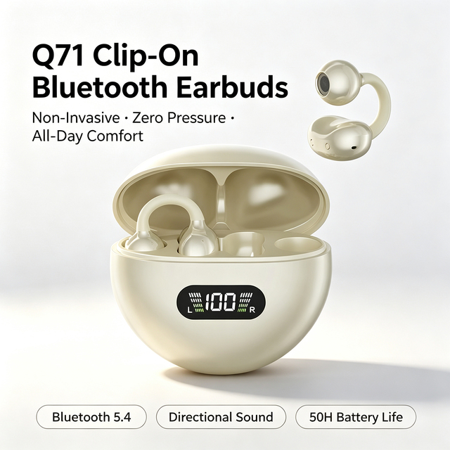 Led Digital Display ENC Noise Reduction Open Ear Clip Headphones Headset Clip on Bluetooth True Tws Wireless Earphones Earbuds
