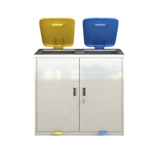 Hongming Stainless Steel Hospital Waste <b>Cabinet</b> 304 Dual Compartment Foot Pedal <b>Lockable</b> Medical <b>Storage</b> Unit - Product Image 5