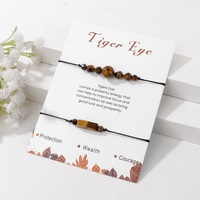 Nouveauté Mode Vente en Gros Prix Usine 2 Pièces Bracelets en Corde Tressée avec Perles de Pierre Naturelle Œil de Tigre, Quartz Rose, Amazonite et Carte