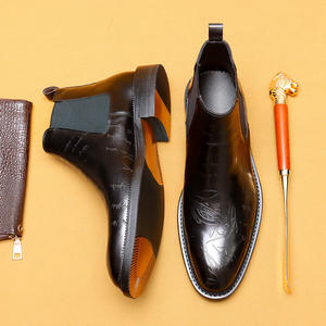 Bottes courtes britanniques en cuir pour hommes, bout pointu, motif gravé, tenue formelle professionnelle, montantes - Product Image 5