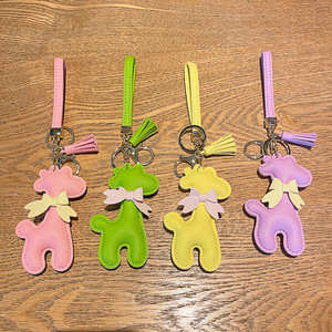 Dễ thương động vật con hươu cao cổ PU da Keychain cho phụ nữ Bowknot tua đính kim loại móc khóa xe Túi pendent - Product Image 6
