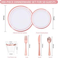 Ensemble de vaisselle jetable blanc et or rose pour 50 invités, 300 pièces, assiettes en plastique sans BPA pour les événements de mariage