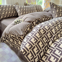 Parure de lit quatre pièces en polyester jacquard voile 200TC à motif géométrique, drap-housse, housse de couette et drap plat pour étudiant