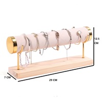 Présentoir de Rangement à Bijoux en Bois Massif 3 Niveaux Métal Doré pour Bagues, Bracelets, Montres avec Logo