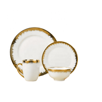 Service de table de luxe 16 pièces en porcelaine blanc or de haute qualité, style européen et américain, design moderne, pour usage en restaurant, ustensiles OEM