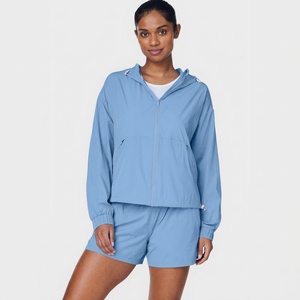 Ensemble veste coupe-vent légère à capuche et short pour femme, vêtements de sport décontractés pour l'extérieur, survêtement 2 pièces pour femme - Product Image 1
