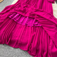 Robe décontractée élégante pour femme WIWT, col en V, manches longues bouffantes, plissée, coupe trapèze, avec décoration florale à la taille, pour tous les jours et les soirées