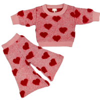 Ensemble de pantalons évasés pour bébé fille 100% coton, doux et chaud, avec motif de nœud, style décontracté, avec cœur