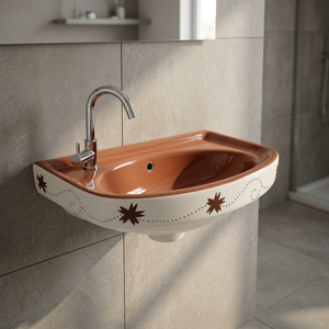 Orange Floral Printed Ceramic Wall Hung Wash Basin Artistic Bathroom Hand Wash Sink for Hotel Villa Project Wholesale - Product Image 5