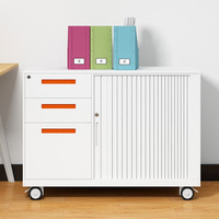 Meuble de rangement mobile à tambour, armoire de classement à 3 tiroirs, meuble à roulettes avec porte à volet roulant, meuble de rangement mobile combiné