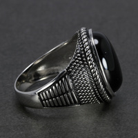 Zabra — bagues turques en argent Sterling pour hommes, anneau Signet, style rétro Antique, bijou ovale en pierre d'agate noir