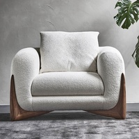 Juego de Sofás Moderno y Sencillo GEDO Estilo Nórdico en Tela Crema para Apartamento Pequeño Estilo Japonés Wabi-Sabi con Lana de Cordero para Sala de Estar