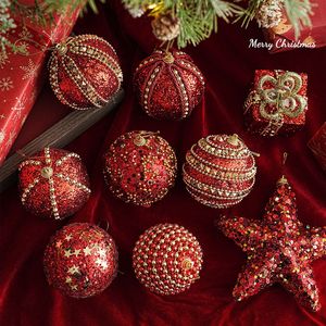 LINGKAI Red Glitter <b>Christmas</b> Ornament Balls Set Sequin Star Gift <b>Box</b> Hanging Pendants for Xmas Tree Home Holiday Decor - Product Image 1