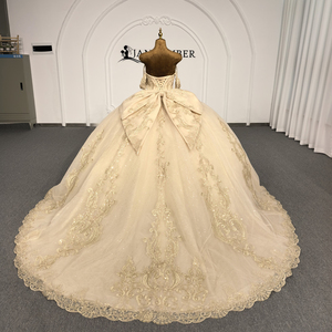 Robe de Quinceañera de luxe Lsdz008-Pz couleur or champagne, avec corset cœur, appliques en dentelle, tulle scintillant, robe de bal couleur bonbon pour fête - Product Image 6