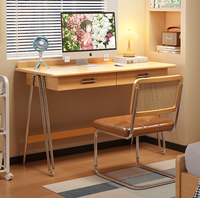 Bureau d'étude en bois massif avec pieds en acier inoxydable et tiroirs, table d'ordinateur pour bureau à domicile, vente en gros