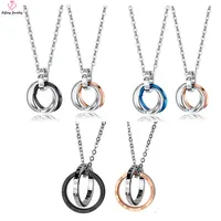 Lefeng Custom Valentine Gifts Circle coupled Double Two Ring collana con ciondolo coppia zircone in acciaio inossidabile