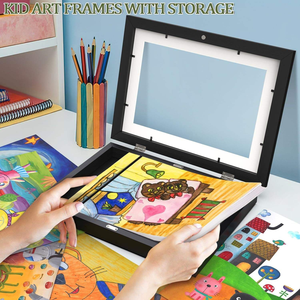 Cadre d'affichage magnétique <span class=keywords><strong>en</strong></span> bois de chêne naturel à ouverture frontale pour œuvres d'art d'enfants, format A4, pour dessins et créations d'enfants - Product Image 2
