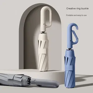 Parapluie à 3 volets de 27 pouces au design moderne entièrement automatique, <span class=keywords><strong>grand</strong></span> <span class=keywords><strong>parasol</strong></span> coupe-vent pour deux personnes avec boucle à anneau, cadeau d'affaires et de voyage - Product Image 1