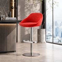 Tabouret de bar moderne en tissu rouge réglable avec base pivotante en acier inoxydable pour cuisine et café