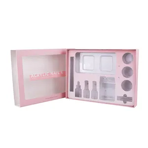 Custom logo nails black packaging box scatola a punta vuota cartoncino magnetico nail kit set scatola inserto in plastica nail tool