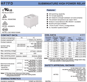 Relais de puissance subminiature Xiamen Relay Distributor HF7FD-T/012-1HTF HF7FD/005-1HTF HF7FD/012-1ZSTF - Product Image 3