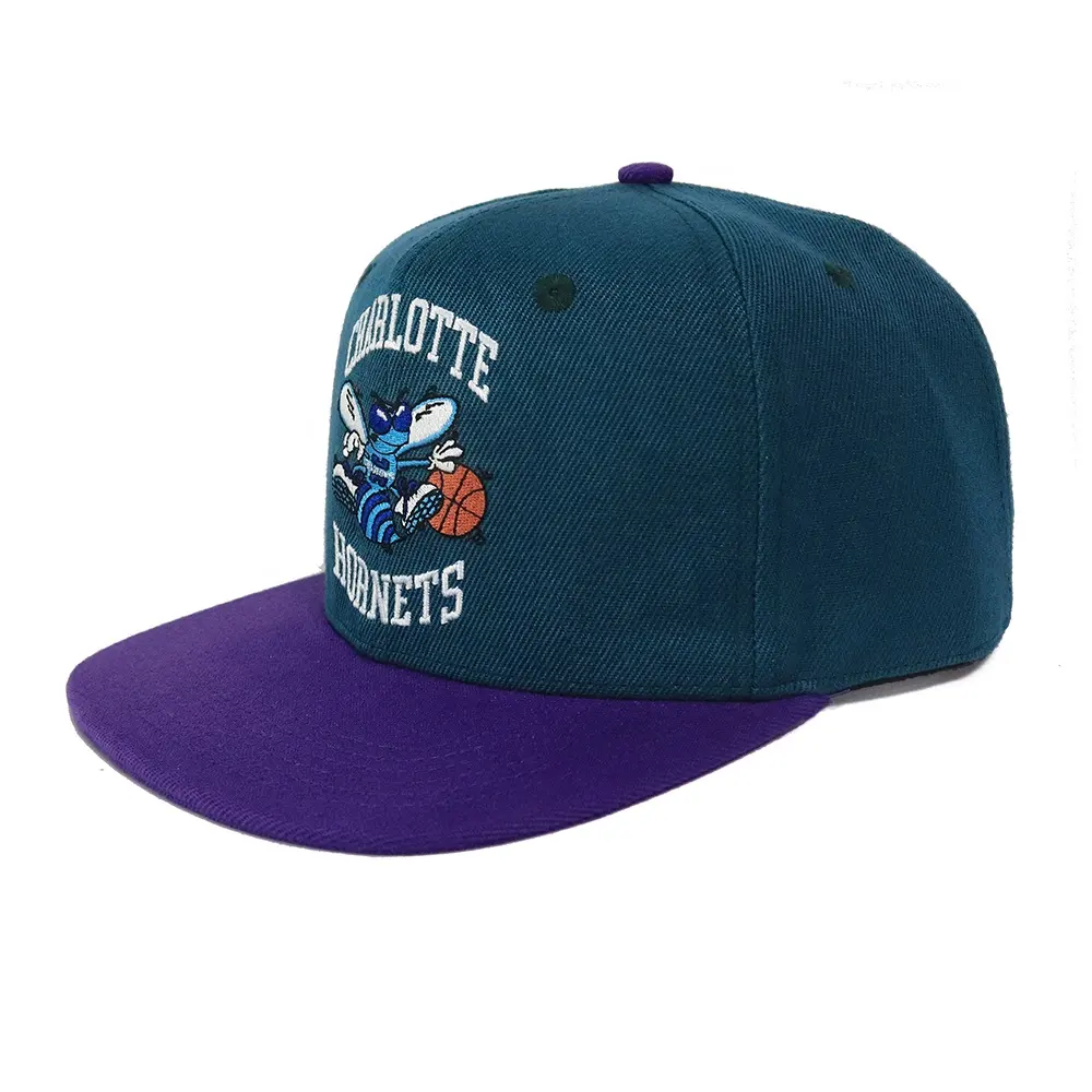 Custom snapback hats hip hop cap and hat purple under brim 6 panel embroidery logo flat brim hat for men and women