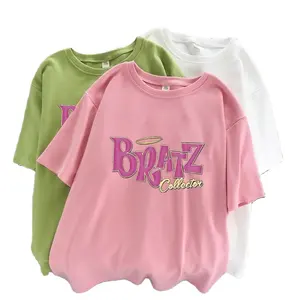 Camiseta con letras de Bratz para mujer, ropa informal blanca de manga corta estampada, Poleras para mujer