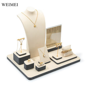 WEIMEI nouveauté présentoirs à bijoux de luxe support en métal avec microfibre crème pour anneau boucle d'oreille pendentif collier vitrine ensemble - Product Image 1