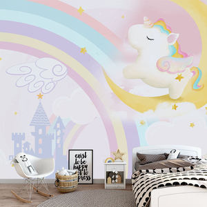 Papier peint mural personnalisé Château Ciel Rose Arc-en-ciel Montgolfière Nuage Papillon Décoration Crèche Filles Princesse - Product Image 2