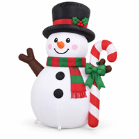 Bonhomme de neige gonflable de Noël avec chapeau haut et canne en sucre, figurine de bonhomme de neige pour la décoration extérieure de jardin, pelouse, fête de Noël