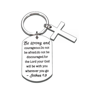 Be Strong and Courageous Pendant Cross Charm Inspirational <strong>Bible</strong> Verse Keychain Christian Religious Gift Keyring - Product Image 1